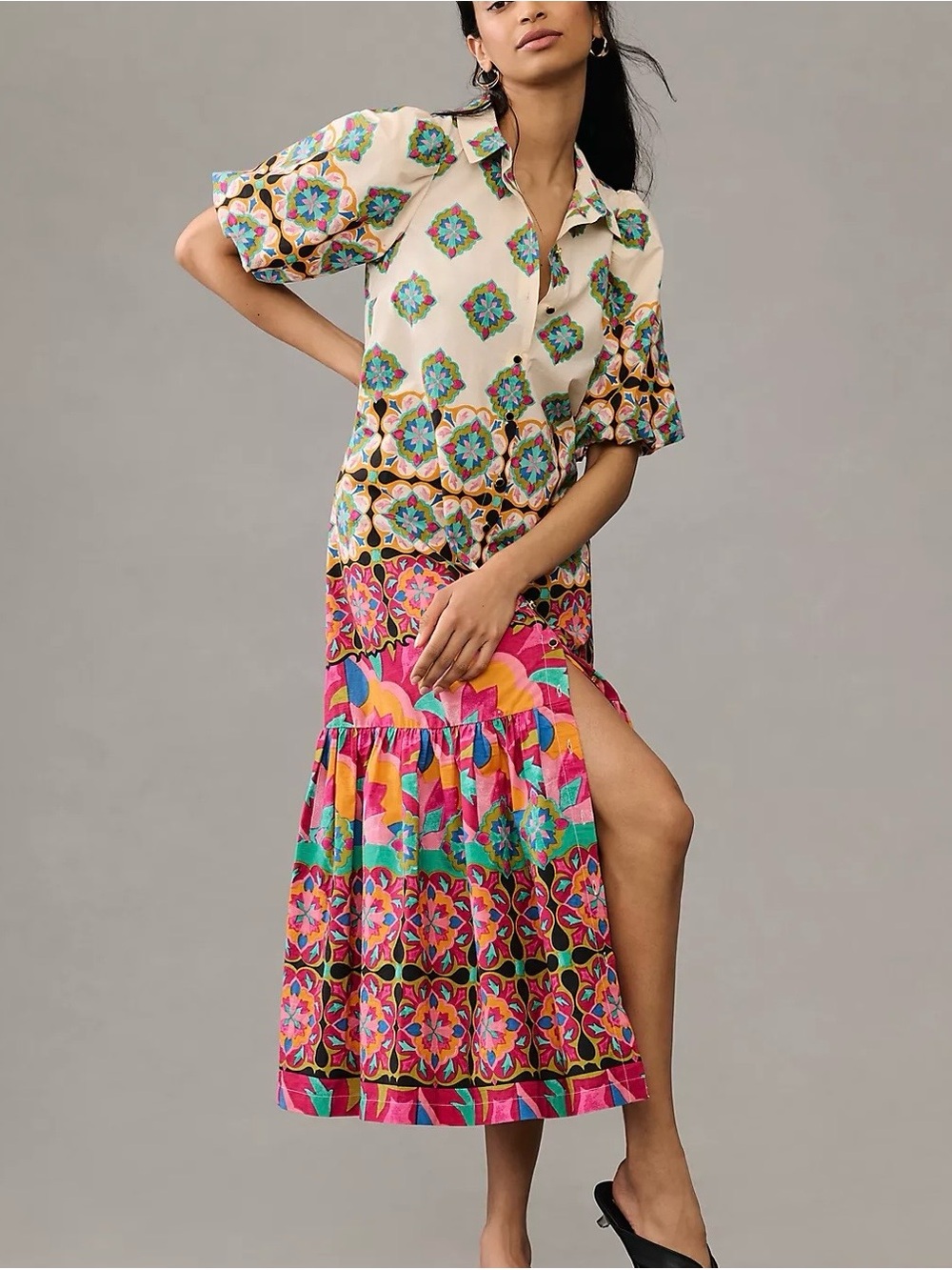 By Anthropologie Mixed Print Buttondown Maxi Dress - Picture 2 of 10